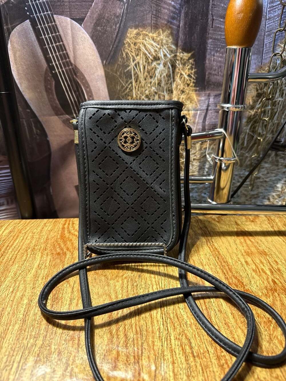 Baellerry Laser Cut Diamond Pattern Vegan Leather Small Crossbody Phone Purse